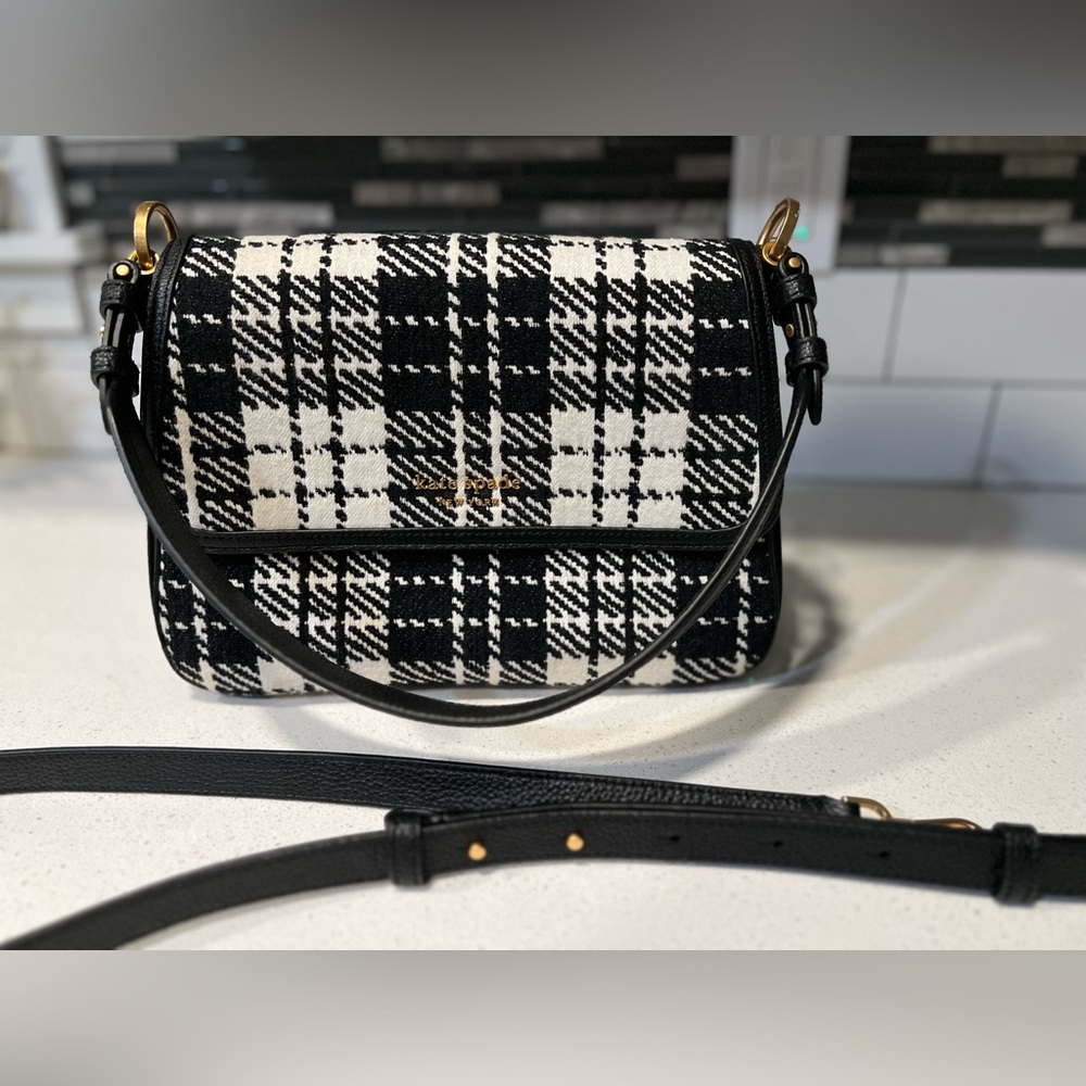 Kate Spade Hudson Posh Plaid Jacquard Medium Convertible Flap Shoulder Bag